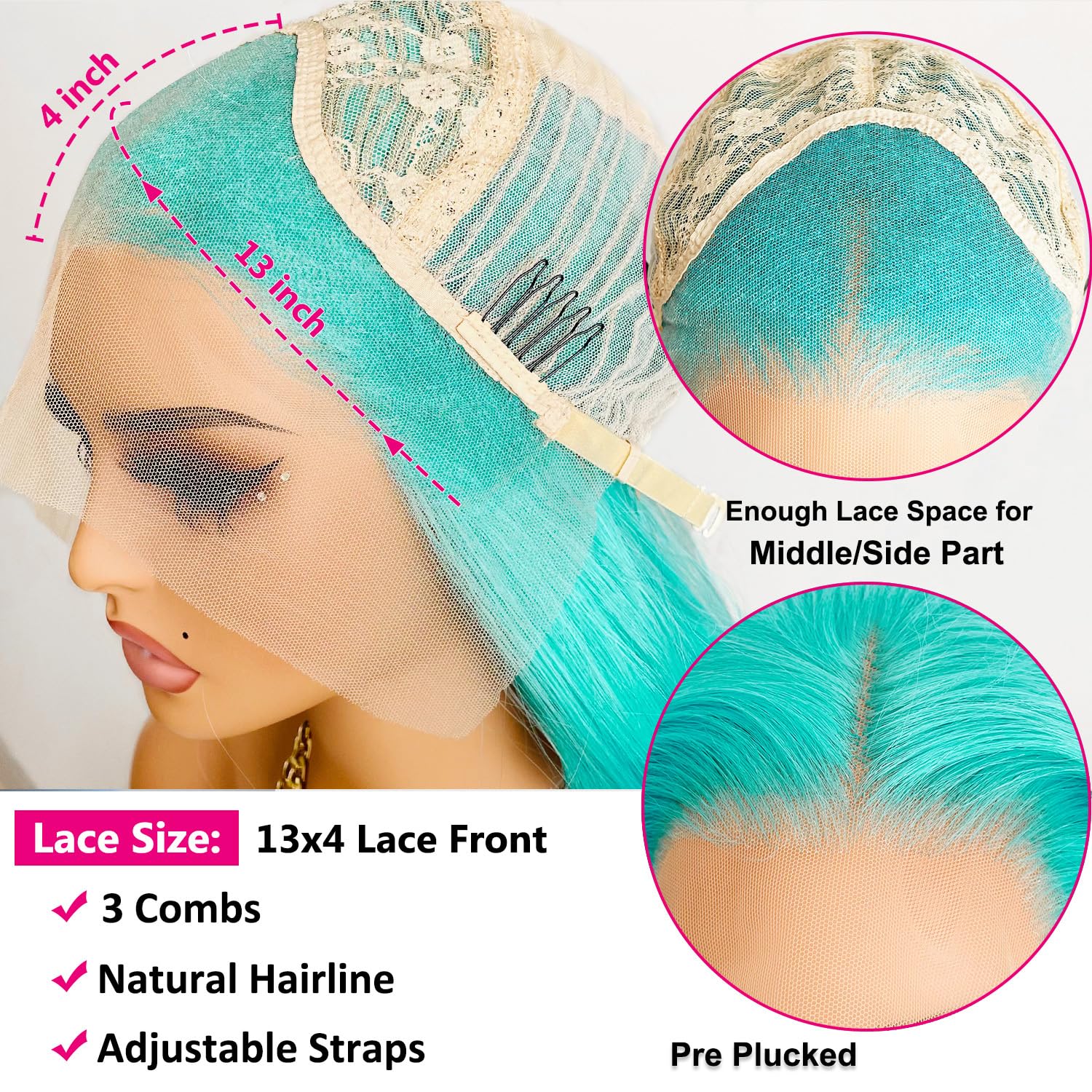 Amazon.com : WKIPYCPK Blue Green Color Synthetic Lace Front Wigs